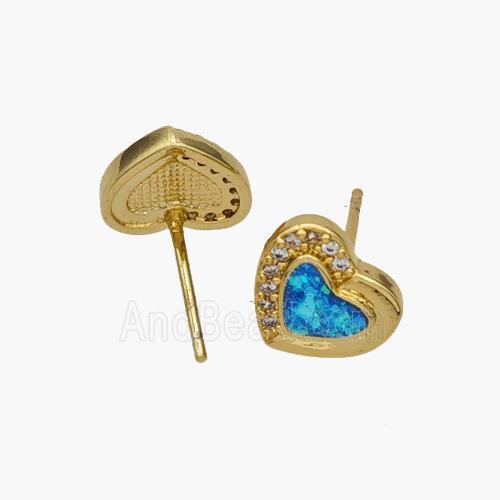 Copper Heart Stud Earrings Pave Fire Opal Zirconia 18K Gold Plated