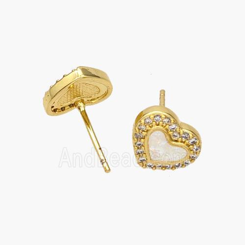 Copper Heart Stud Earrings Pave Fire Opal Zirconia 18K Gold Plated