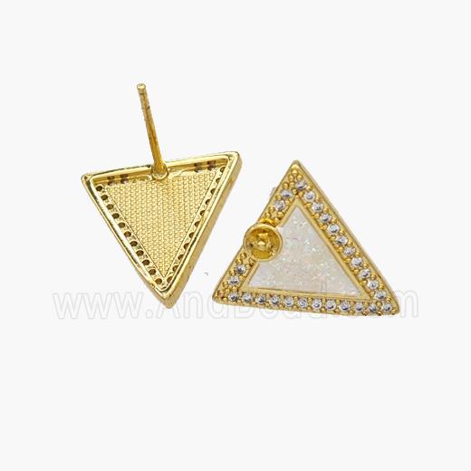Copper Triangle Stud Earrings Pave Fire Opal Zirconia 18K Gold Plated