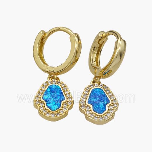 Copper Hamsahand Hoop Earrings Pave Fire Opal Zirconia 18K Gold Plated