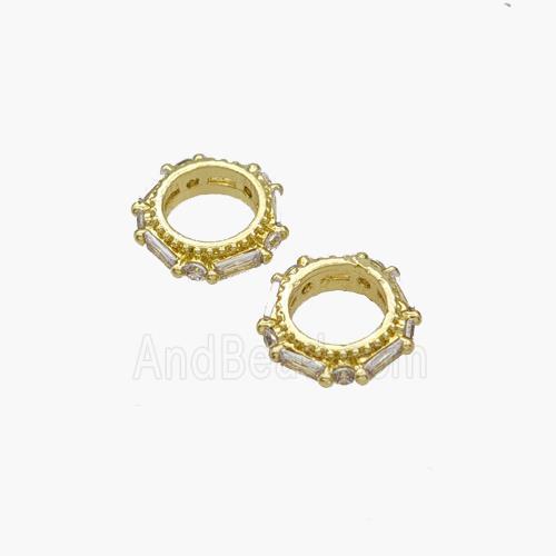 Copper Rondelle Beads Pave Zirconia Large Hole Gold Plated
