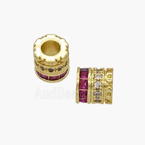 Copper Tube Beads Pave Zirconia Large Hole Gold Plated