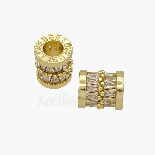 Copper Tube Beads Pave Zirconia Large Hole Gold Plated