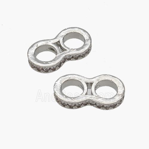 Copper 8 Beads Pave Zirconia 2holes Large Hole Platinum Plated