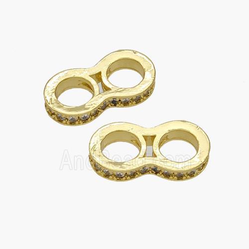 Copper 8 Beads Pave Zirconia 2holes Large Hole Gold Plated