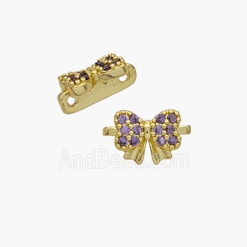 Copper Bowknot Spacer Connector Pave Zirconia 2holes Gold Plated
