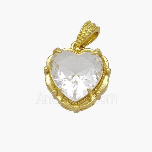 Copper Heart Pendant Pave Crystal Glass Gold Plated