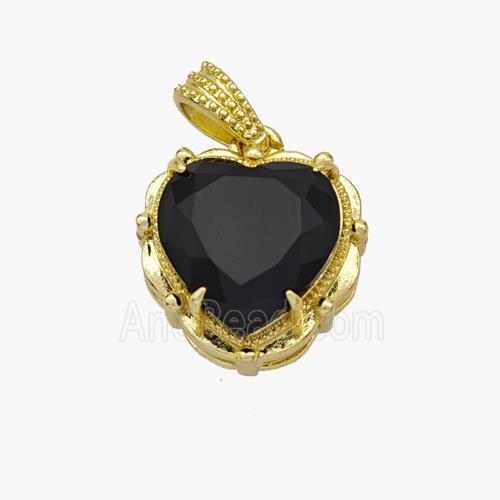 Copper Heart Pendant Pave Black Crystal Glass Gold Plated