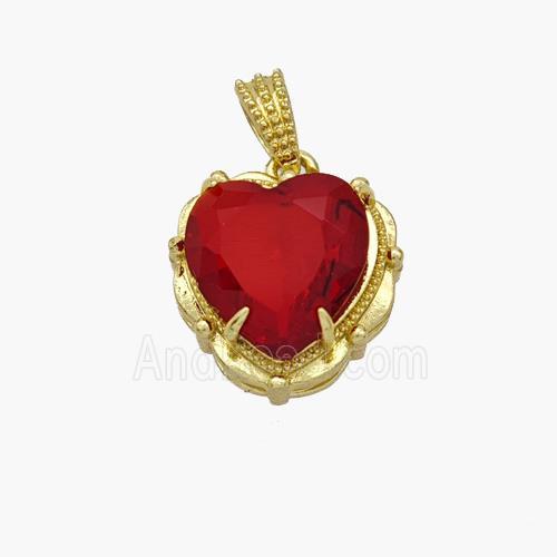 Copper Heart Pendant Pave Red Crystal Glass Gold Plated