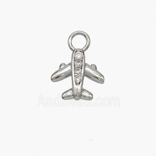 Copper Airplane Pendant Pave Zirconia Platinum Plated