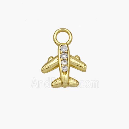 Copper Airplane Pendant Pave Zirconia Gold Plated
