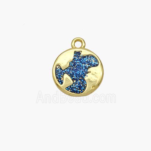 Copper Coin Pendant Pave Blue Acrylic Gold Plated