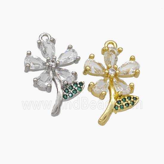 Copper Flower Pendant Pave Zirconia Mixed