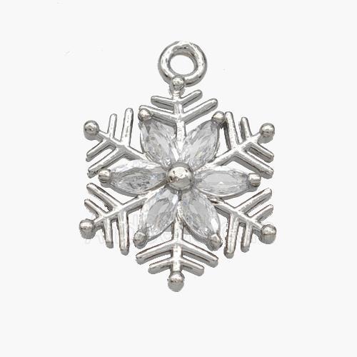 Copper Snowflake Pendant Micropave Zirconia Platinum Plated