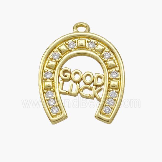 Copper Horseshoe Pendant Pave Zirconia GOOD LUCK Gold Plated