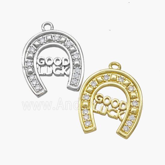 Copper Horseshoe Pendant Pave Zirconia GOOD LUCK Mixed