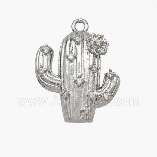 Copper Cactus Pendant Pave Zirconia Platinum Plated