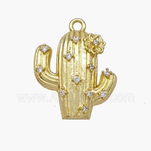 Copper Cactus Pendant Pave Zirconia Gold Plated
