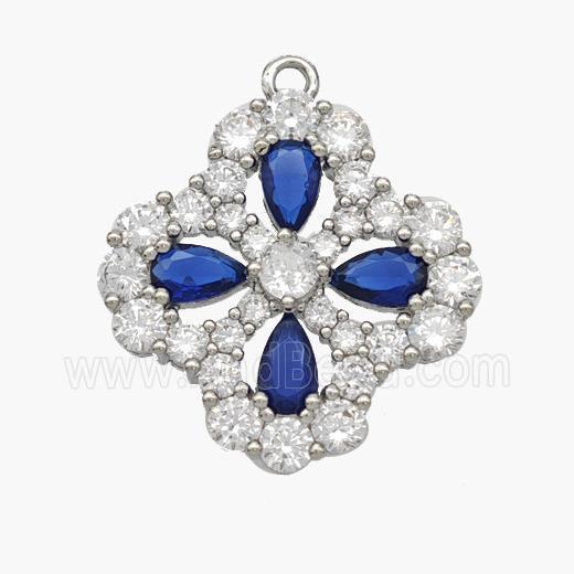 Copper Clover Pendant Micropave Zirconia Platinum Plated