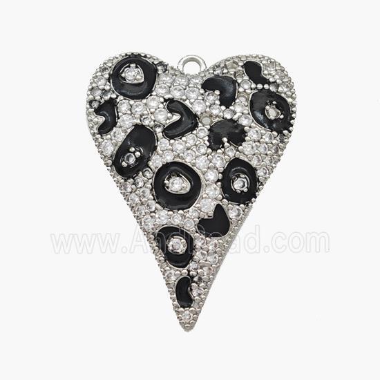 Copper Heart Pendant Micropave Zirconia Black Painted Platinum Plated