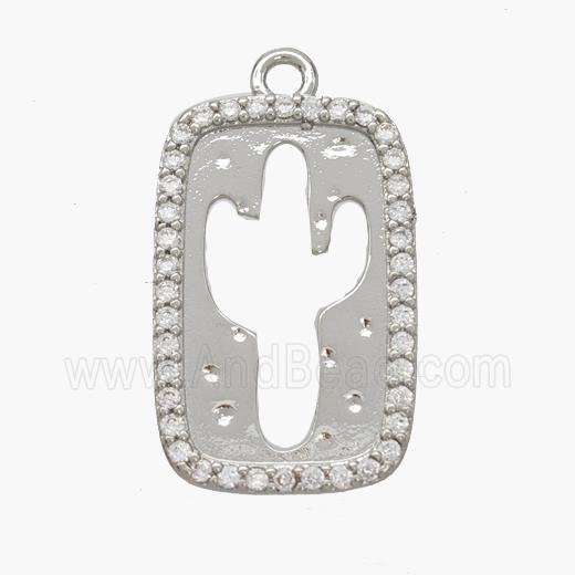Copper Cactus Pendant Pave Zirconia Platinum Plated