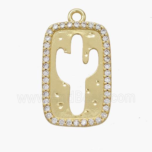 Copper Cactus Pendant Pave Zirconia Gold Plated
