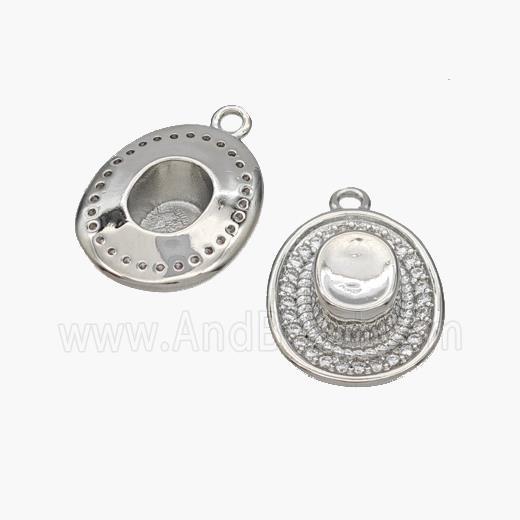 Hat Charms Copper Pendant Pave Zirconia Platinum Plated