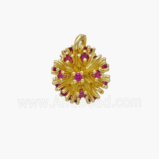 Copper Dandelion Pendant Pave Zirconia Flower Gold Plated