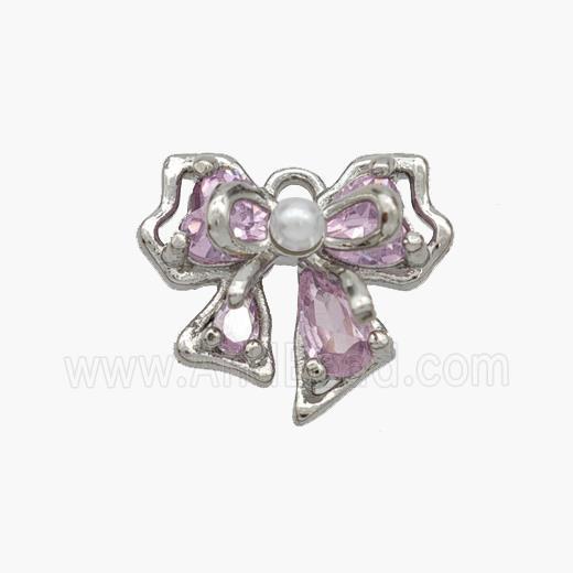 Copper Bowknot Pendant Pave Zirconia Platinum Plated