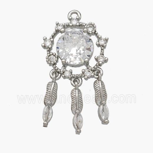 Copper Flower Pendant Pave Crystal Glass Tassel Platinum Plated