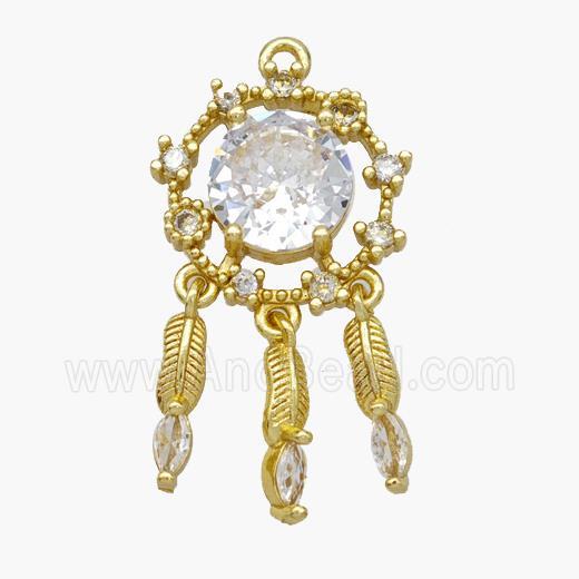 Copper Flower Pendant Pave Crystal Glass Tassel Gold Plated