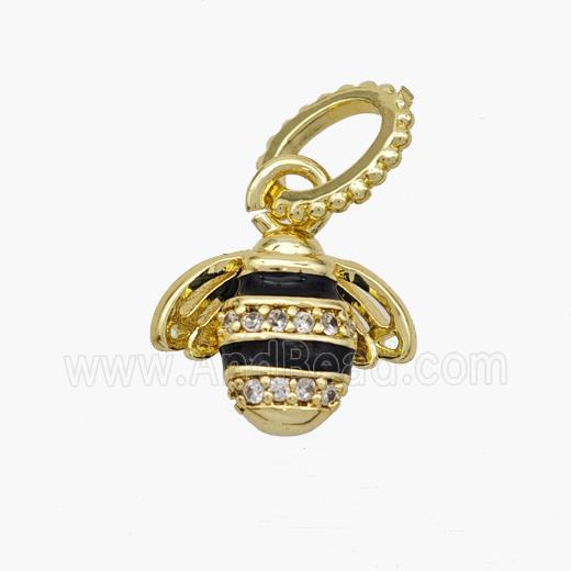 Copper Honeybee Pendant Pave Zirconia Black Enamel Gold Plated