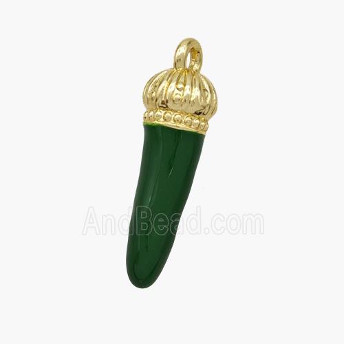 Copper Chili Pendant Green Enamel Gold Plated