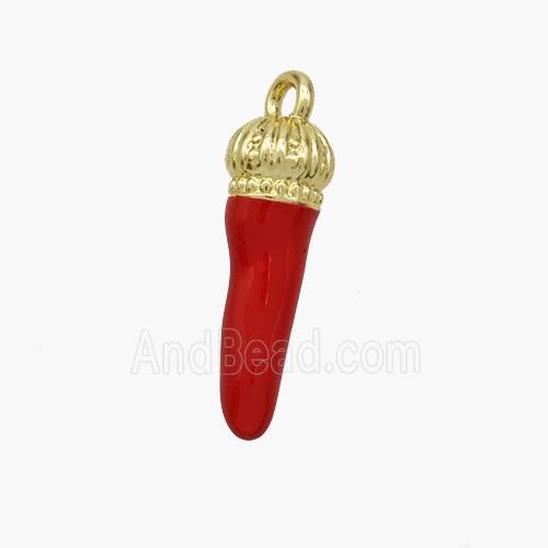 Copper Chili Pendant Red Enamel Gold Plated