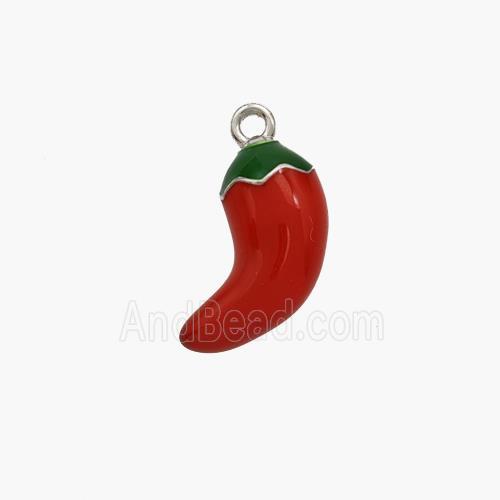 Copper Chili Pendant Red Enamel Platinum Plated