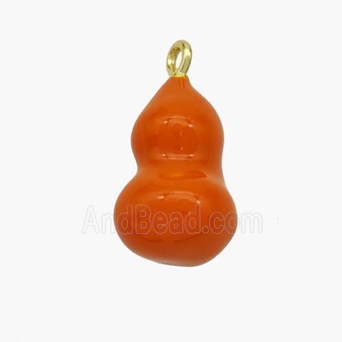 Copper Gourd Pendant Orange Enamel Gold Plated