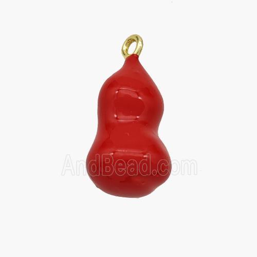 Copper Gourd Pendant Red Enamel Gold Plated