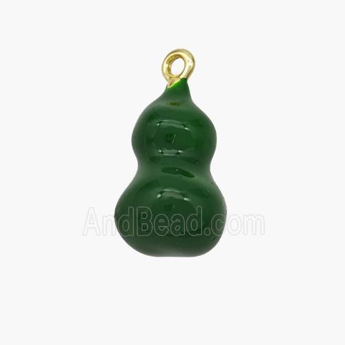 Copper Gourd Pendant Green Enamel Gold Plated