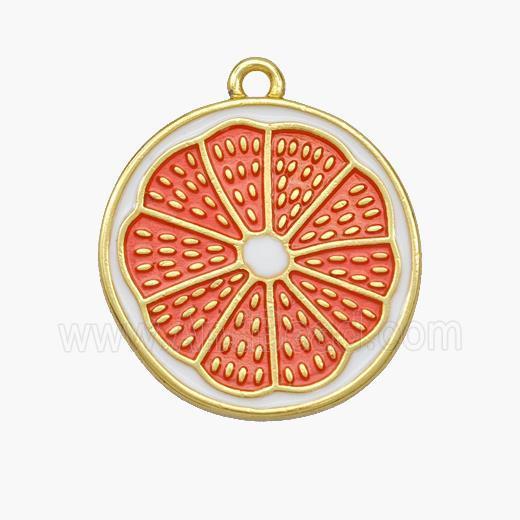 Lemon Charms Copper Pendant Red Enamel Gold Plated