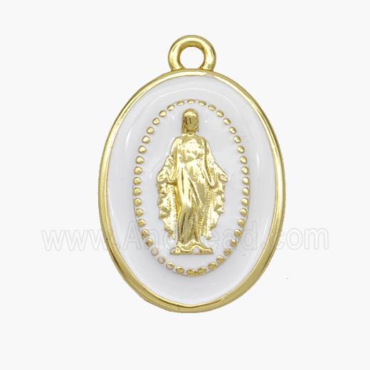 Copper Jesus Pendant White Enamel Oval Gold Plated