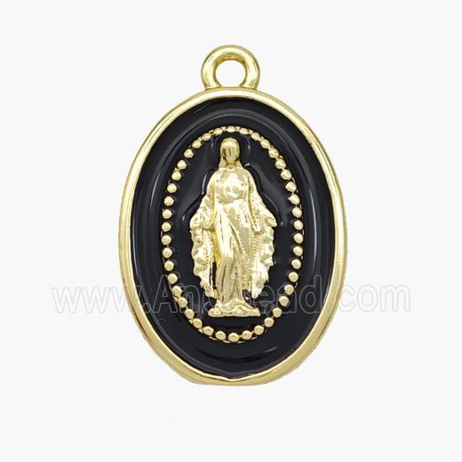 Copper Jesus Pendant Black Enamel Oval Gold Plated