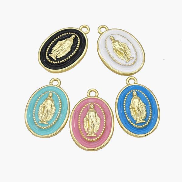 Copper Jesus Pendant Enamel Oval Gold Plated Mixed