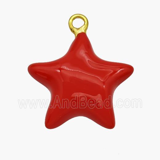 Copper Star Pendant Red Enamel Gold Plated