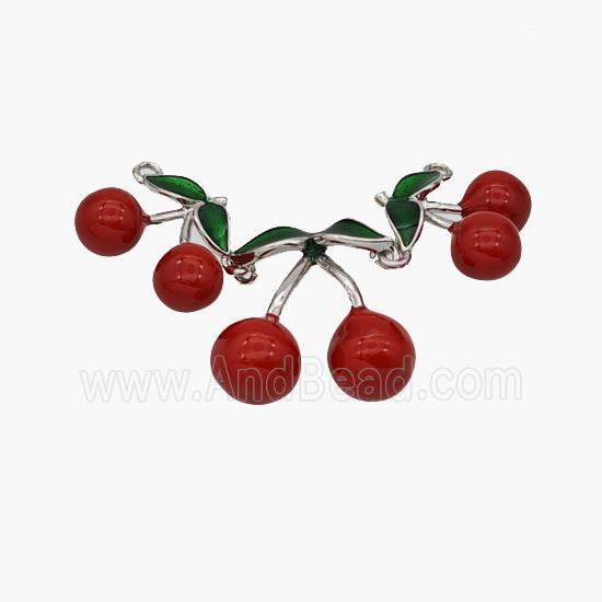 Copper Cherry Pendant Red Enamel Platinum Plated