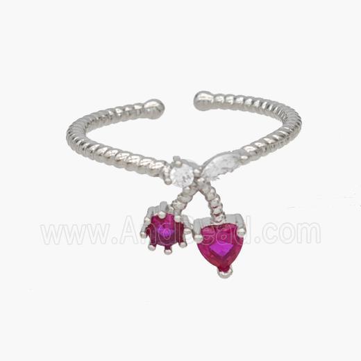 Copper Rings Pave Zirconia Cherry Platinum Plated
