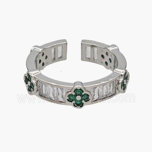 Copper Rings Pave Zirconia Clover Platinum Plated
