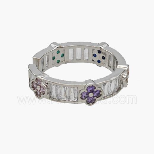 Copper Rings Pave Zirconia Clover Platinum Plated