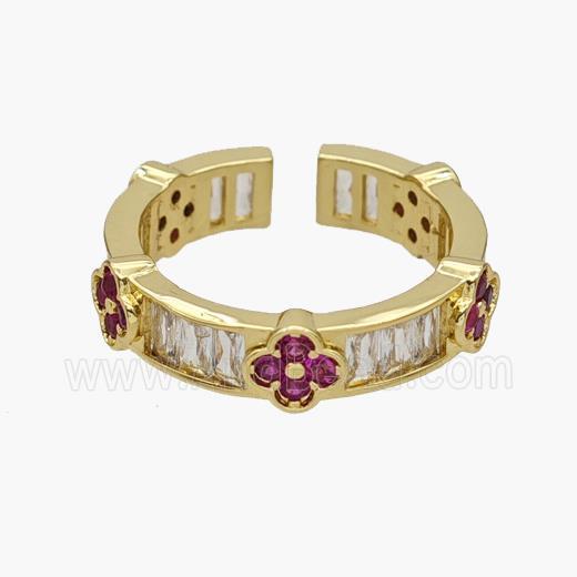Copper Rings Pave Zirconia Clover Gold Plated