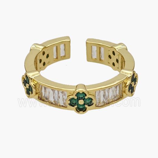 Copper Rings Pave Zirconia Clover Gold Plated