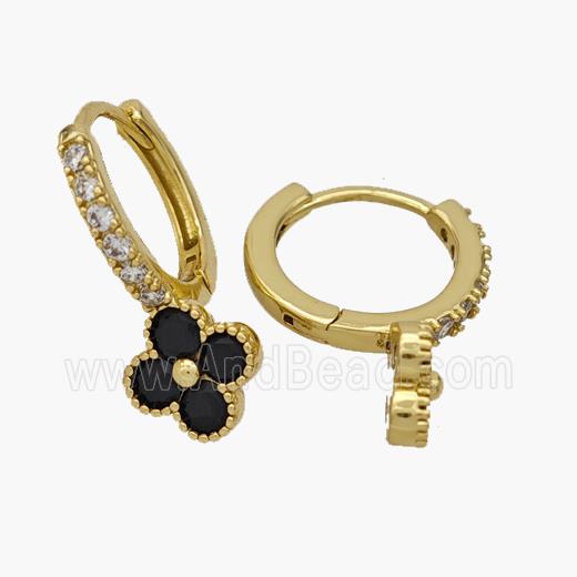 Copper Clover Hoop Earrings Pave Zirconia Gold Plated